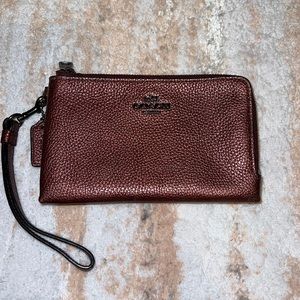 Burgundy Coach Double Zip/Double Pocket Wristlet